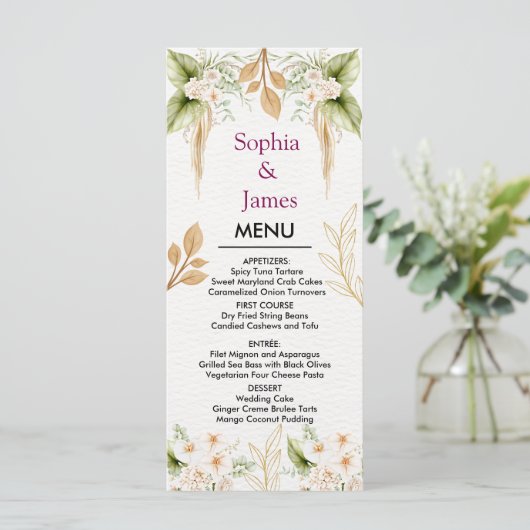 Blush Floral Gold Geometric wedding Menu (Staand voorkant)