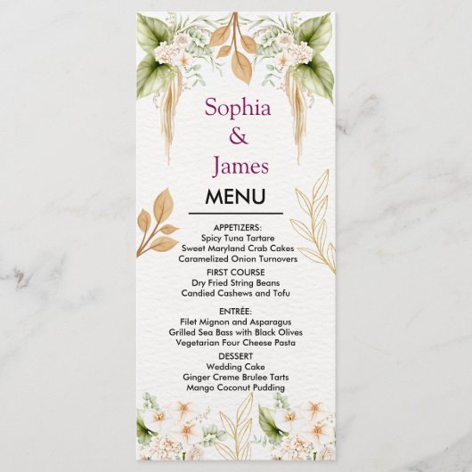 Blush Floral Gold Geometric wedding Menu (Voorkant)