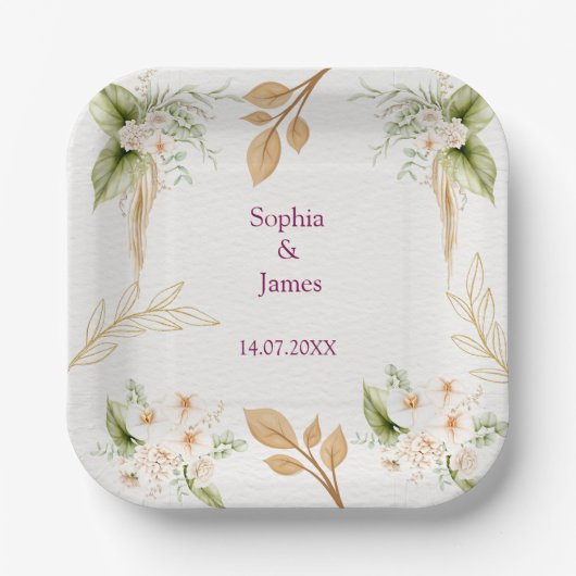 Blush Floral Gold Geometric wedding Papieren Bordje (Voorkant)