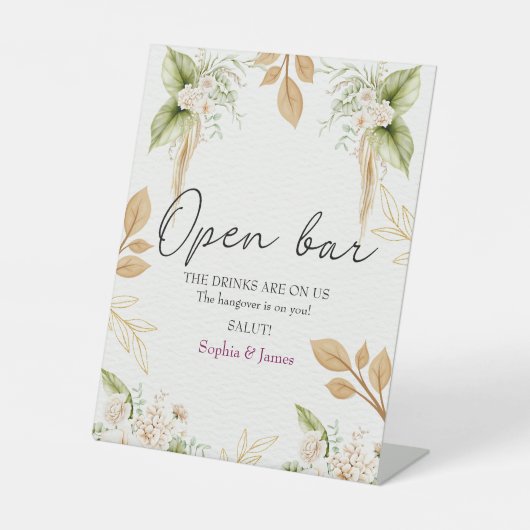 Blush Floral Gold Geometric wedding Reclamebord Met Voetstuk (Voorkant)