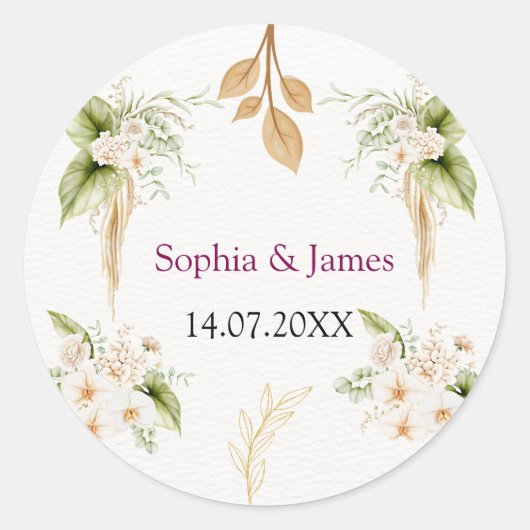 Blush Floral Gold Geometric wedding Ronde Sticker (Voorkant)