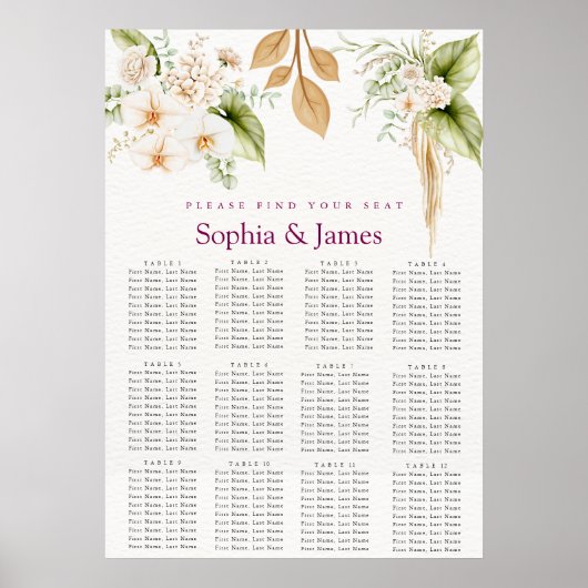 Blush Floral Gold Geometric wedding seating chart  Poster (Voorkant)