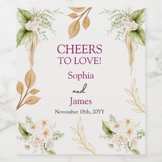 Blush Floral Gold Geometric wedding Wijn Etiket (Enkel label)