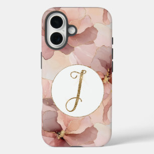 Blush Floral Gold Glitter Letter I (zoals in Isabe iPhone 16 Hoesje