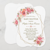 Blush Floral Gold Glitter Lijst Baby shower Kaart (Voorkant / Achterkant)