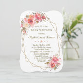 Blush Floral Gold Glitter Lijst Baby shower Kaart (Staand voorkant)
