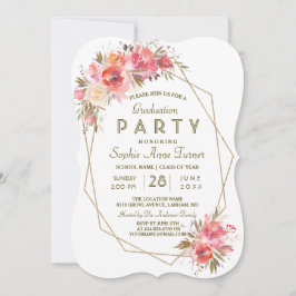 Blush Floral Gold Glitter Lijst Graduation Party Kaart