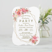 Blush Floral Gold Glitter Lijst Graduation Party Kaart (Staand voorkant)
