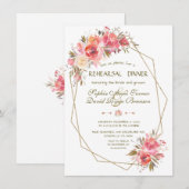 Blush Floral Gold Glitter Lijst repetitie diner Kaart (Voorkant / Achterkant)