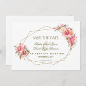 Blush Floral Gold Glitter Lijst Save the Date (Voorkant / Achterkant)