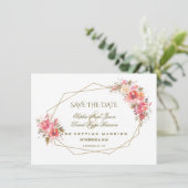 Blush Floral Gold Glitter Lijst Save the Date (Staand voorkant)