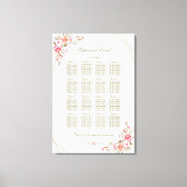 Blush Floral Gold Glitter Lijst Seating Chart Canvas Afdruk
