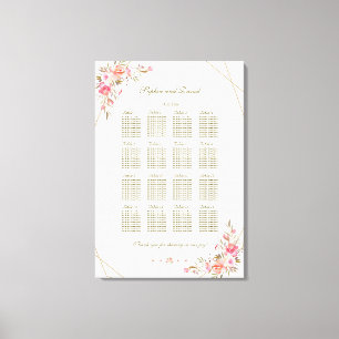 Blush Floral Gold Glitter Lijst Seating Chart Canvas Afdruk