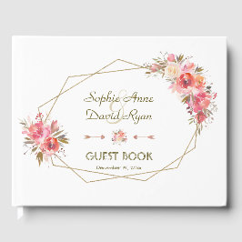Blush Floral Gold Glitter Lijst Wedding Gastenboek