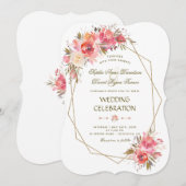Blush Floral Gold Glitter Lijst Wedding Kaart (Voorkant / Achterkant)