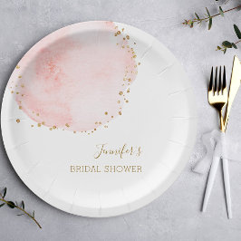 Blush Floral Gold Glitter Stippen Vrijgezellenfees Papieren Bordje