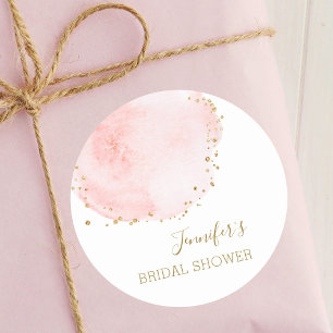Blush Floral Gold Glitter Stippen Vrijgezellenfees Ronde Sticker