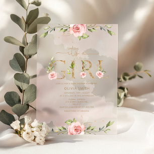 Blush floral gold Het is een meisje baby shower Acryl Uitnodigingen