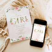 Blush floral gold Het is een meisje baby shower Kaart