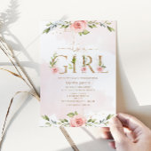 Blush floral gold Het is een meisje baby shower Kaart