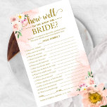 Blush Floral Gold hoe goed je de bruid kent Flyer<br><div class="desc">Roze bloeiend goud wat er op je telefoon staat</div>