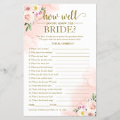 Blush Floral Gold hoe goed je de bruid kent Flyer (Voorkant)