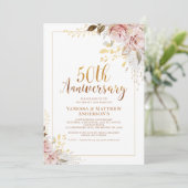 Blush Floral Gold Kalligrafie 50e Jubileum Kaart (Staand voorkant)
