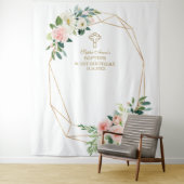 Blush Floral Gold Lijst 1e verjaardag Baptisme Dro Wandkleed (In situ)