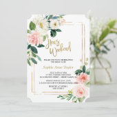 Blush Floral Gold Lijst Bachelorette Weekend Party Kaart (Staand voorkant)