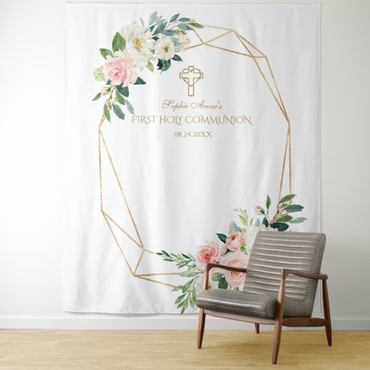 Blush Floral Gold Lijst Heilige Communistische Ach Wandkleed (In situ)