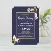 Blush Floral Gold Lijst Navy Blue Couple's Shower Kaart (Staand voorkant)