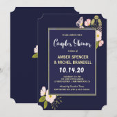 Blush Floral Gold Lijst Navy Blue Couple's Shower Kaart (Voorkant / Achterkant)