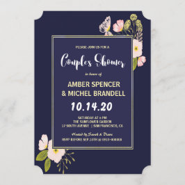 Blush Floral Gold Lijst Navy Blue Couple's Shower Kaart