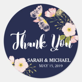 Blush Floral Gold Lijst Navy Blue Custom Wedding Ronde Sticker