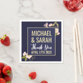 Blush Floral Gold Lijst Navy Blue Custom Wedding Servetten (Insitu)