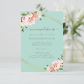 Blush Floral Gold Mint Groene Bruiloft Accommodati Informatiekaartje (Staand voorkant)