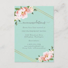 Blush Floral Gold Mint Groene Bruiloft Accommodati Informatiekaartje