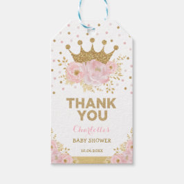 Blush Floral Gold Prinses Kroondouche Verjaardag Cadeaulabel