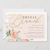 Blush Floral Gold Script Bridal Brunch Kaart (Voorkant)