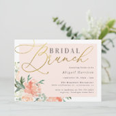 Blush Floral Gold Script Bridal Brunch Kaart (Staand voorkant)