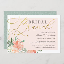 Blush Floral Gold Script Bridal Brunch Kaart