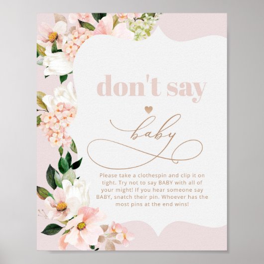 Blush floral gold script Dont say baby Poster (Voorkant)
