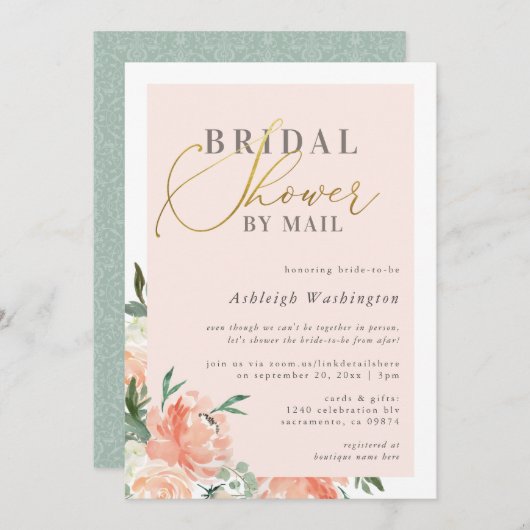 Blush Floral Gold Script Vrijgezellenfeest per pos Kaart (Voorkant / Achterkant)