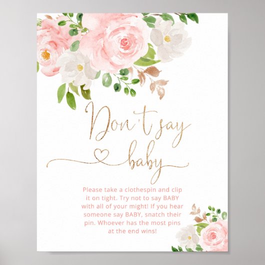 Blush floral gold script Zeg geen baby Poster (Voorkant)