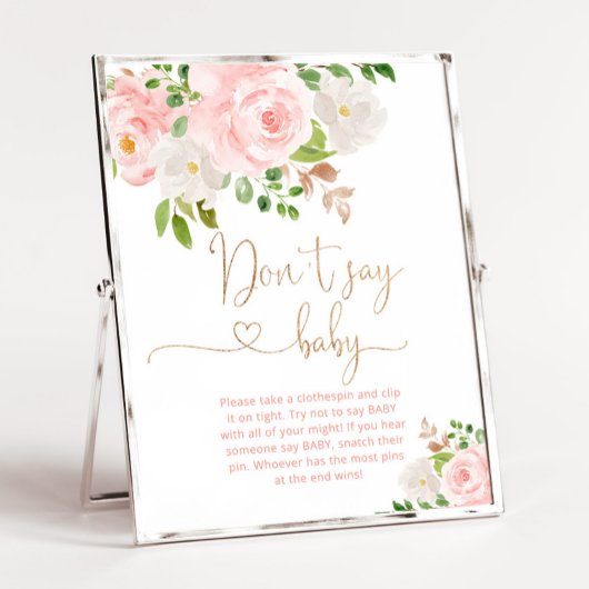 Blush floral gold script Zeg geen baby Poster