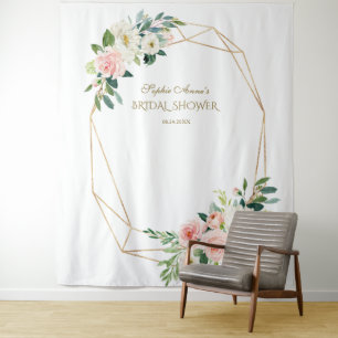 Blush Floral Gold Vrijgezellenfeesten Foto Booth P Wandkleed