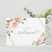 Blush Floral Gold wil je mijn bruidsmeisje zijn Kaart (Staand voorkant)