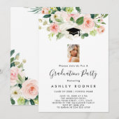 Blush Floral Graduation Invitations Kaart (Voorkant / Achterkant)