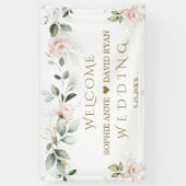 Blush Floral Green Gold Leafy Weddenschap Welkomst Spandoek (Verticaal)
