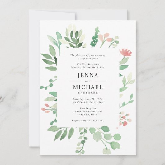 Blush floral greenery bruiloft receptie (Voorkant)